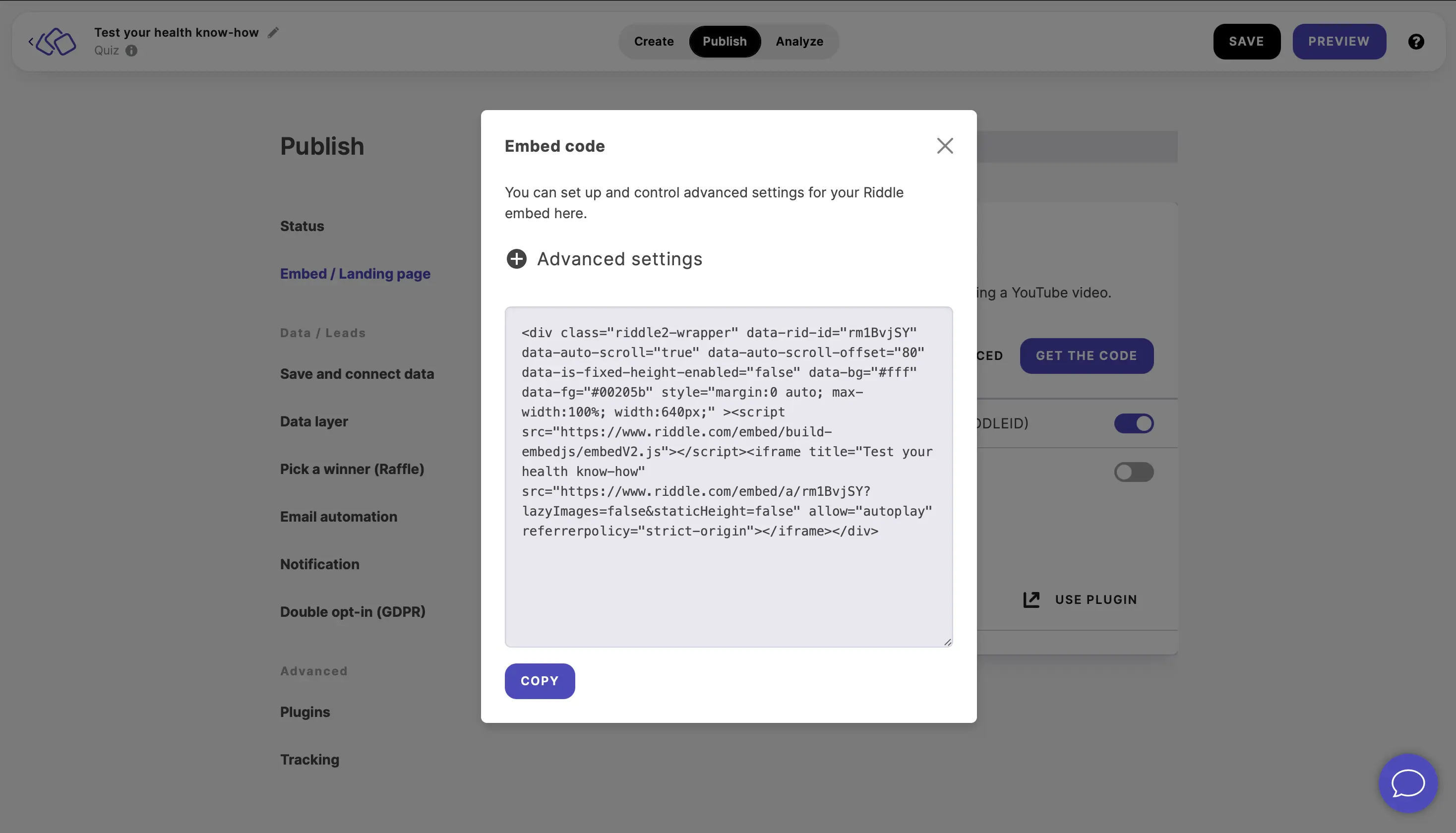 Riddle embed code